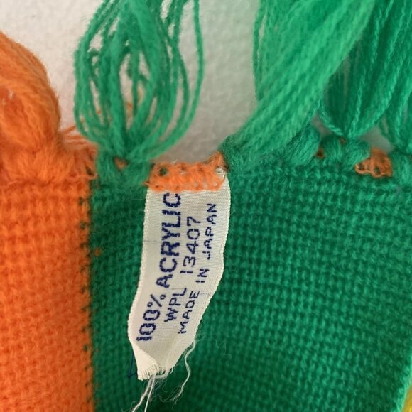 Retro 70’s Knit Scarf Orange Yellow Green Long 62” Acrylic Fringe - Picture 4 of 8